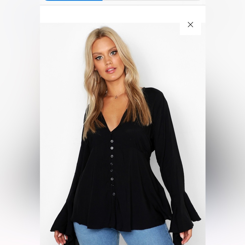 Boohoo Black flare arm button up blouse